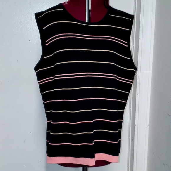 JM Collection Sleeveless Sweater Black Graphic Stripe Blouse Size Large - Picture 1 of 4